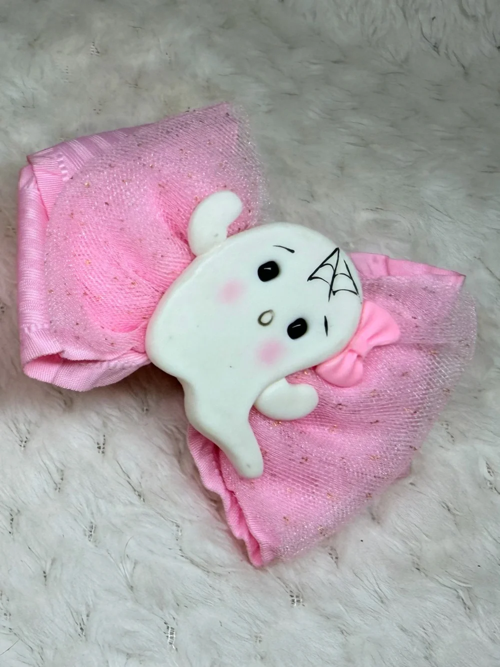 Pink Ghost Bow Hair Clips for Kids